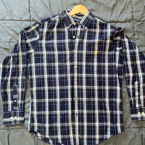 U.S. Polo Assn. Mens Classic Navy Plaid Long Sleeve Button-Down Woven Shirt